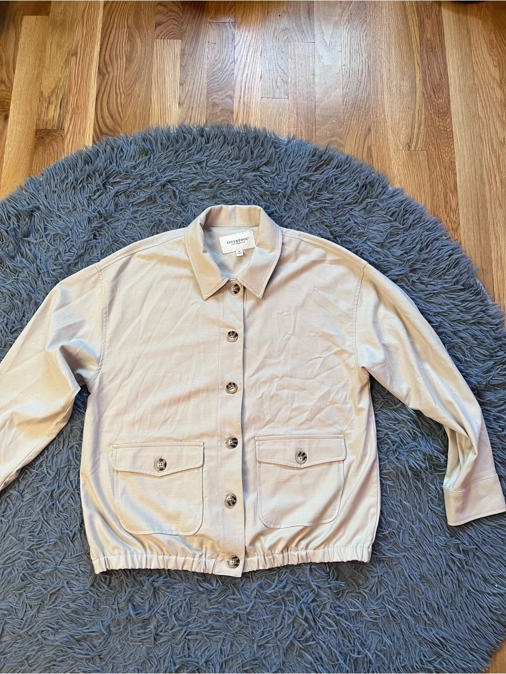 Liverpool Brixton Button Front Jacket Flap Pockets in Dusty Tan Size M